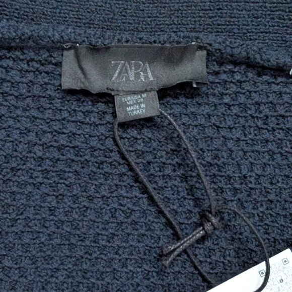 NWT Zara Starfish Button Cardigan Sweater Medium Navy Textured Knit Gold Button - Picture 3 of 6